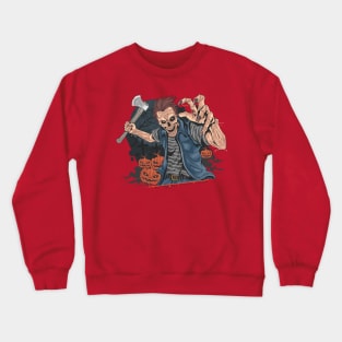 Scary Zombie with Ax Halloween Design Crewneck Sweatshirt